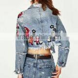 Runwaylover 132 Europe Style 2017 Women Fashion Short Style Embroidery Denim Jacket thumbnail-2