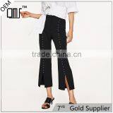 Breathable Black Pearl Studded Dress Black Pants With Slits thumbnail-1