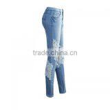 High Waist Girls Jeans Hollow Lace Patchwork Light Blue New Women Sex Pants thumbnail-5