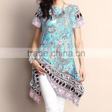 New Style Women Blouse With Blue Floral Sidetail Tunic Women Floral Tops Women Clothes GD90426-41