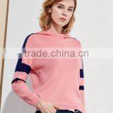 Ladies Cool Loose Knitted Pullover Pink Hoodie Sweater With Wholesale Price thumbnail-3