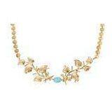 Gold Plated Leaves Fashion Jewelry Necklaces With Blue Stone For Girl Wedding