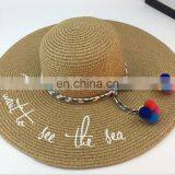 Letters Embroid Frenulum Of Hair Bulb Large Eaves Straw Hat Vogue Sunshade Sandbeach Hat thumbnail-2