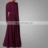 ManXun Modern Muslim Women Maroon Long Abaya Dress With Belt Islamic Kimono Clothing For Ladies thumbnail-2
