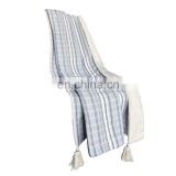 wholesale blue hand stitch yarn dyed striped chunky tassel with the back of sherpa throw blanket cape for bedding