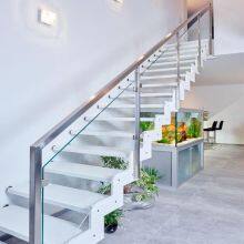 Residential Villa Carbon Steel Interior Laminated Glass Tread Double/Single Plate Beam Straight Stairs thumbnail-3