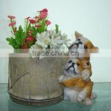 Polyresin flowerpot with dog statue for office/ home / garden decoration