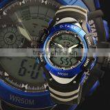 WS004 Brand New Mens Blue Brezel Rubber Band Analog Digital Dual Dial Luxury Sport Wrist Watch