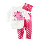 cute cat baby girl romper hot pink dots OEM organic baby romper set wholesale kids clothing set with hat and romper                        
                                                                                Supplier's Choice
