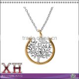 Beautiful 14K Yellow Gold and Sterling Silver Tree Pendant Necklace