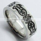 Stainless Steel Men's Silver Rings With Laser Etched Design thumbnail-1