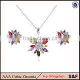 Nickel Free Fine Jewelry Big Size Flower Alloy Zircon Jewelry Set