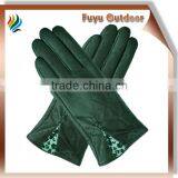 Newest XINJI Long Green Winter Goatskin Plain Style Lined Silk Lined Leather Gloves