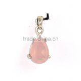 Pink Rose Quartz Good Quality Pear Faceted Cut Stone 925 Sterling Silver Charms Pendants