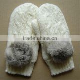Winter Knitting Wool Gloves With Rabbit Fur Ball Accessory