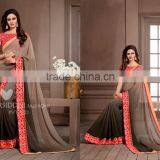 Glided Light Yellow Georgette Saree/Traditional Indian Sarees thumbnail-2