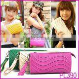 Women Lady PU Leather Wave Zipper Clutch Wallet Shoulder Bag Purse With Strap