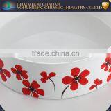 Red Flower Decal Pet Feeder, Ceramic Pet Bowl thumbnail-4