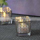 Cube candle holder,plated glass candle holder,sqaure votive candle jar.