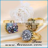 Druzy and diamond agate druzy big single stone ring with gold frame