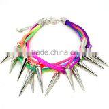 Multi Layered Silver Rivet Charms Neon Silk Cord Bracelet Europe Handmade Punk Style Bracelet thumbnail-3