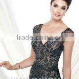 Black Lace Deep v Neck off Shoulder Mother Bride Elegant Evening Summer Dresses thumbnail-3