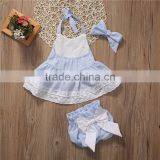 Hot Sale Wholesale Baby Clothes Azure Seersucker Plaid Organic Cotton Baby Clothing Set thumbnail-2