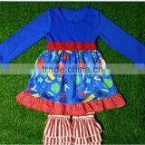 2016 Summer Girls Clothes Green Stripe Kids Top Suits T Shirt + Capri Pants 2 PCS Boutique Short Baby Girls Clothing Sets thumbnail-3