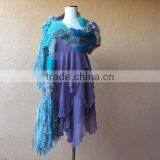 Teal Shawl Aqua Scarf Ocean Seafoam Turquoise Grey Black White Charcoal Hand Knit Striped Fringe Shawl Wrap Cape thumbnail-2