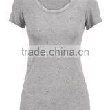 Plain Gray Stylish O Neck Short Sleeves Women Beads Rhinestone T Shirt 2015 thumbnail-1