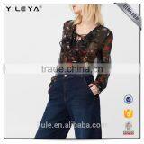 2017 Women Fashion Ruffle Blouses Custom Floral Printing Women Tops thumbnail-2