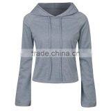 Spring Wear Grey Lightweight Raglan Sleeve Crop Pullover Hoodie for Girls thumbnail-1