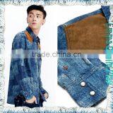 2017 Fashion Premium Mens Washed Thin Checked Denim Shirts With Suede Patch thumbnail-3