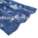 Cotton Polyester Blend Scarves & Wraps Rectangle Silver Blue Feather Scarf Wholesale thumbnail-2