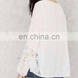 2017 New Blouse Designs White V-neck Lady Blouse With Lace Details thumbnail-4