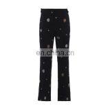 OEM 100%Polyester Floral Embroidered Candy Flared Trousers thumbnail-1