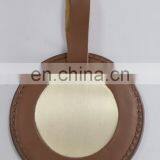 Leather Luggage Tag Metal Plate Custom Golf Circlular Metal Leather Bag Tag In Antique Brass Plating and Die Cast Soft Enamel thumbnail-3