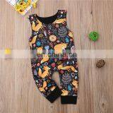 Kids Fox Print Zoo Bodysuits With Pocket Striped Full Print Girls Rompers Long Sleeved Kids Jumpsuits 0-2years Free Shipping thumbnail-5