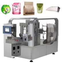 Horizontal rotary stand up pouch filling and packaging machine