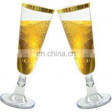 Clear Plastic Cups With Rose Gold Rimmed Disposable Wedding Party Plastic Champagne Flutes thumbnail-3