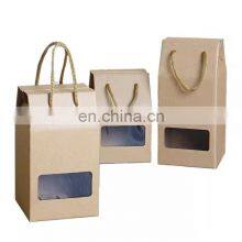 Custom Handle Printing Logo Brown Kraft Cardboard Shipping Box Pvc Window for Gift Packaging Bag