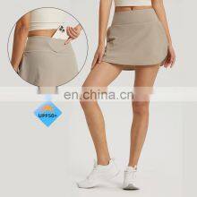 High Stretch Women Cool Fabric Anti UV Sun Proof UPF 50+ Tennis Golf Mini Skirt 2 In 1 High Waist Pocket Gym Yoga Fitness Wear thumbnail-1