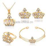 Chic Style 18K Gold Plated Crown Earrings Necklace Ring Bangle Jewelry Set thumbnail-2