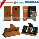 Brown Leather Wallet Stand Case Cover With Card Holder For HTC One M7