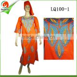 100% linen fabric maxi women dress African dashiki dress in orange