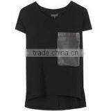 Black Color Left Pocket Leather T-Shirt thumbnail-1