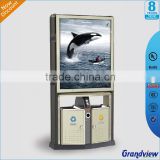 garbage can ashtray bin with Environmental scrolling advertisng display light box
