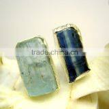 Aquamarine & Blue Kyanite Rough Natural Gemstones Ring, 925 Solid Sterling Silver Rings, Matt Finish Adjustable Rings thumbnail-2