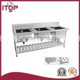 Stainless Steel AISI201 Three Sinks InTriple Sink Bench thumbnail-1
