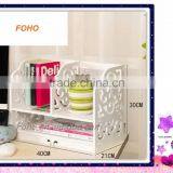 Small White Carved Wooden Desktop Cube Storage Shelf